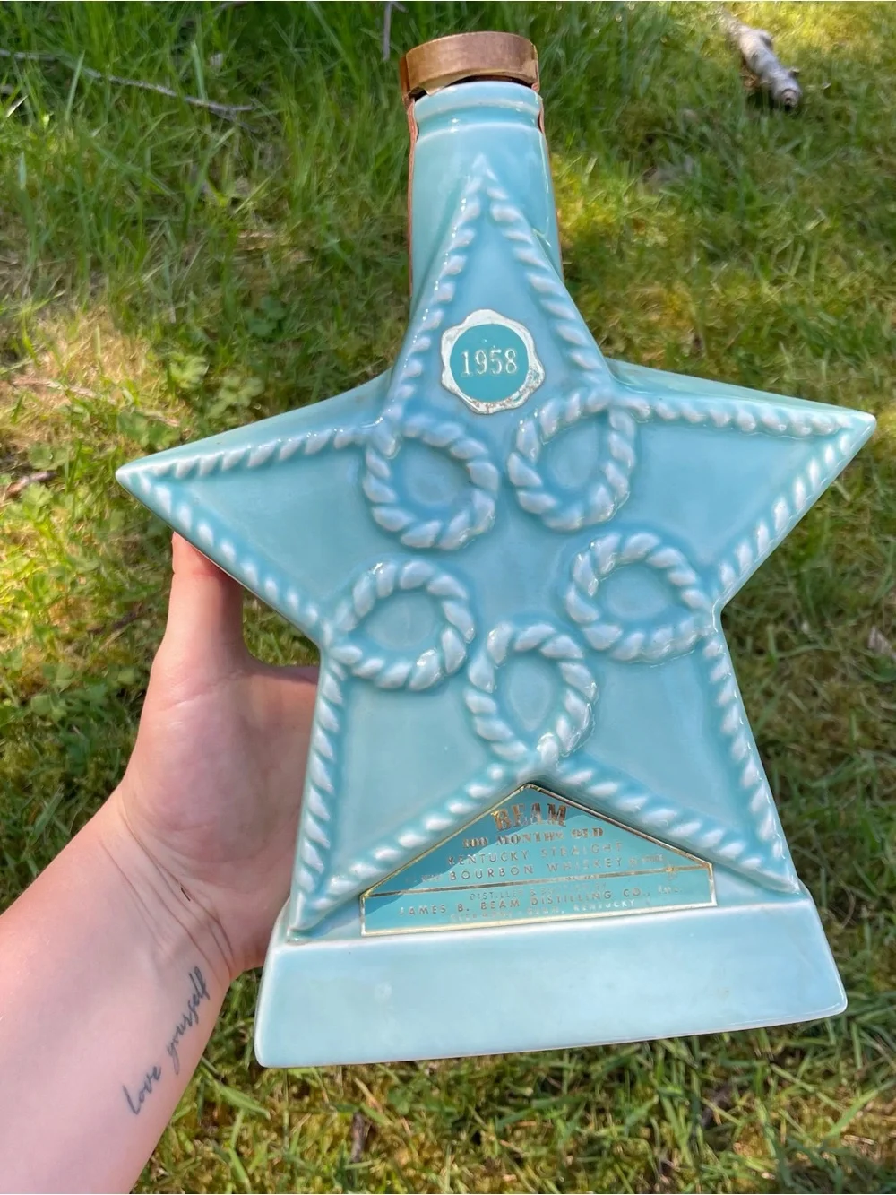 Vintage Alaska 49 Star Ceramic Decanter - Teal